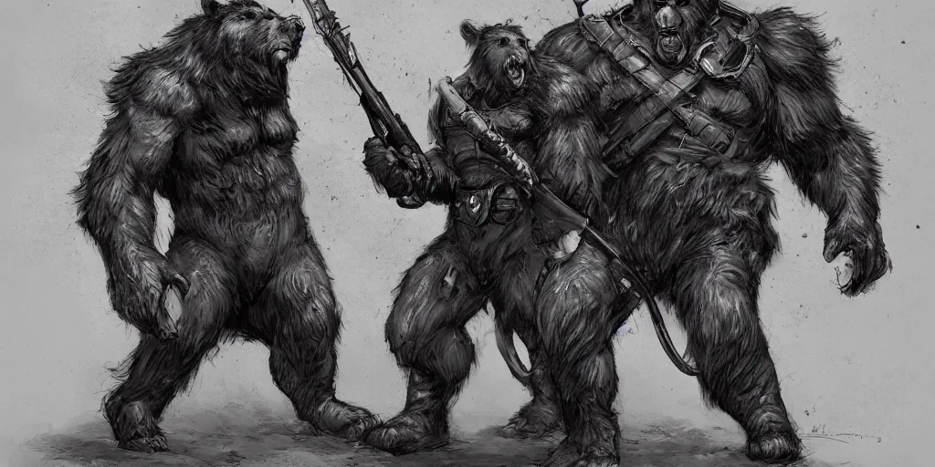 Image similar to Full body concept art of A High fantasy WW1 bear beast-man firing a enchanted heavy shotgun trending on artstation deviantart Pinterest detailed High Resolution HD 8k