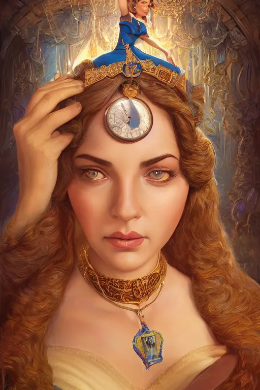 Image similar to Portrait of a beautiful female Benjamin Netanyahu Disney princess, Regal, Realistic, Refined, Detailed Digital Art, Oil Painting, Michael Cheval, Esao Andrews, Art Frahm, Steampunk, Walt Disney (1937), Highly Detailed, Cinematic Lighting, Unreal Engine, 8k, HD