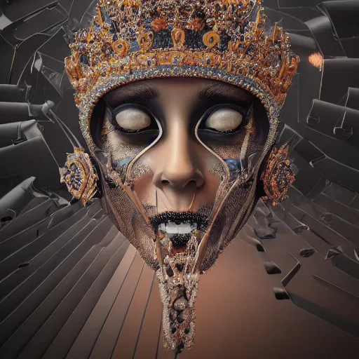 Image similar to queen of metal, 4 k, ornate and intricate, jaw dropping, surreal, octane render