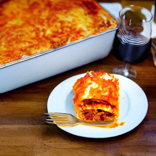 Prompt: a photograph of a fat orange cat eating lasagna, cooked to perfection, chefs table, netflix, gourmet, three michelin star