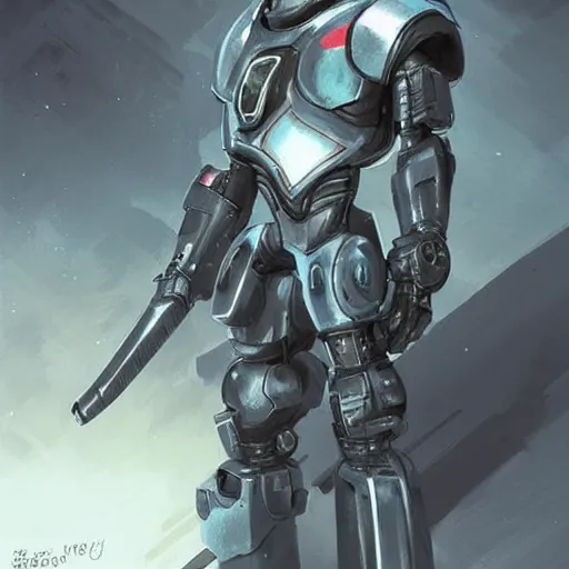 Image similar to Neo night gaurd robot by rossdraws,greg rutkowski,and Sarah Andersen,ambient style, very detailed,detailed armor,detailed helmet