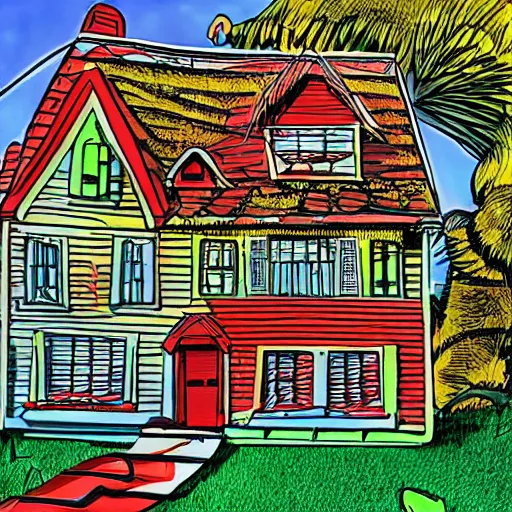 Image similar to house, style from dr. seuss, sharp focus, sharp, hd, dr. seuss