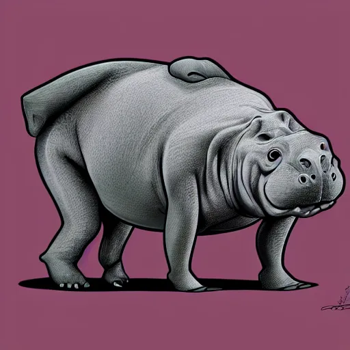 Prompt: highly detailed illustration cartoon of a hip hop hippopotamus, artstation 4 k