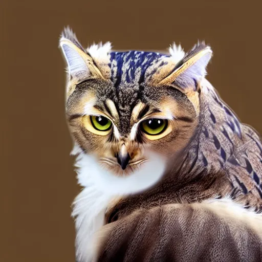 Image similar to a feline owl - cat - hybrid, animal photography