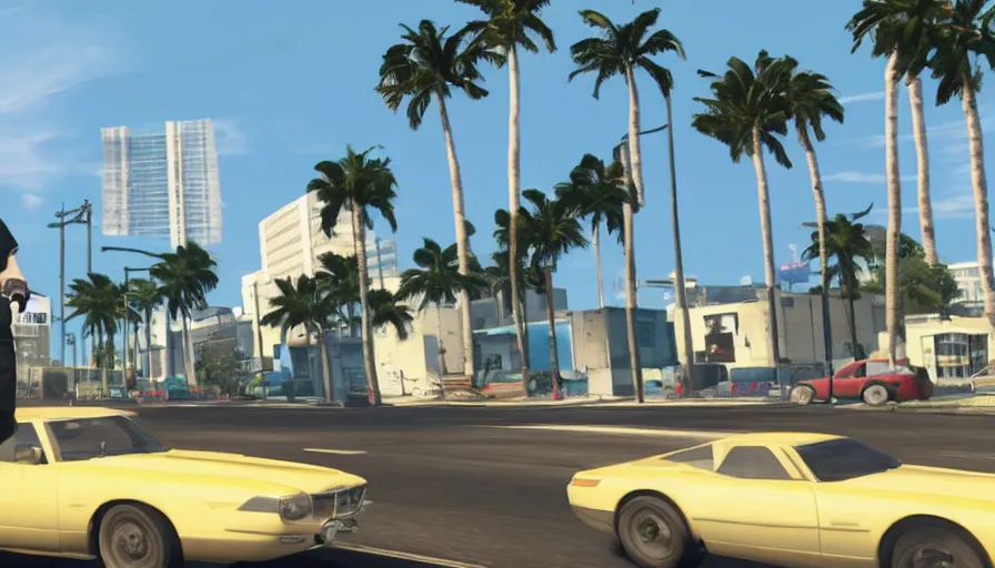 Prompt: in the streets of miami in the style of gtav