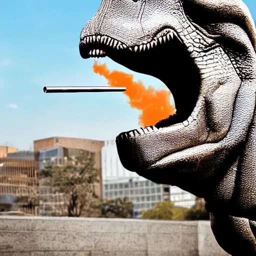 Prompt: dinosaur smoking a cigarette in their mouth realistic hdr professional shot