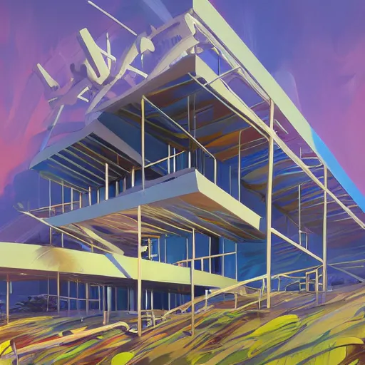 Prompt: parametric modern design building, multicolor official fanart behance hd artstation by jesper ejsing, by rhads, makoto shinkai and lois van baarle, ilya kuvshinov, rossdraws cartoon vibrant