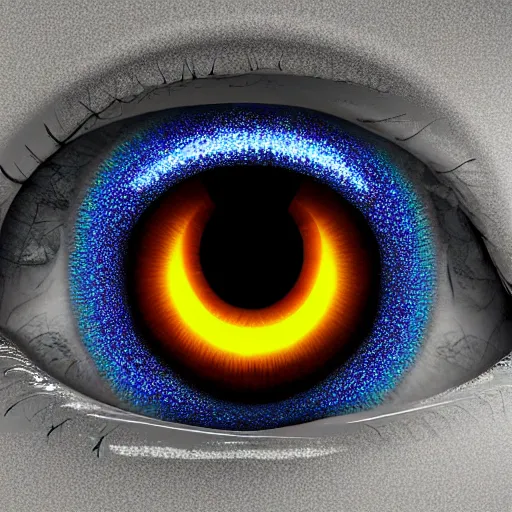 Prompt: realistic render of a rainbow eye made out of shapes with a white background