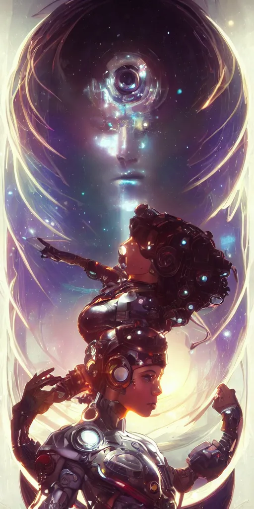 Image similar to cyborg milky way, epic lighting, sketch illustration, ultra detailed, art by artgerm and greg rutkowski and alphonse mucha