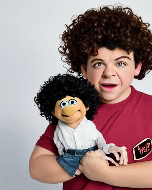 Image similar to dustin henderson gaten matarazzo as a muppet. highly detailed felt. hyper real photo. 4 k.