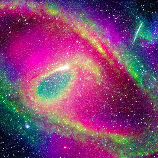 Image similar to a photo split into three horizontal layers. the top layer is the auora borealis. the middle layer is a mix between a giant squid, killer whale, and crab which swims under water amongst a school of colorful fish. the bottom layer is galaxies of outer space. 4 k, realistic
