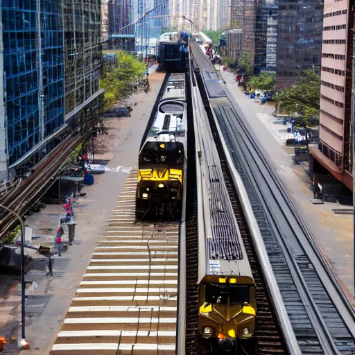 Image similar to csx locomotive running through down town manhatten