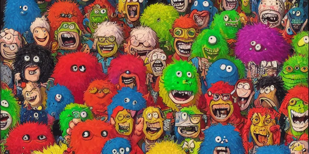 Image similar to a poser of where's waldo tennis ball monsters, colorful, digital art, fantasy, magic, chalk, trending on artstation, ultra detailed, professional illustration by basil gogos