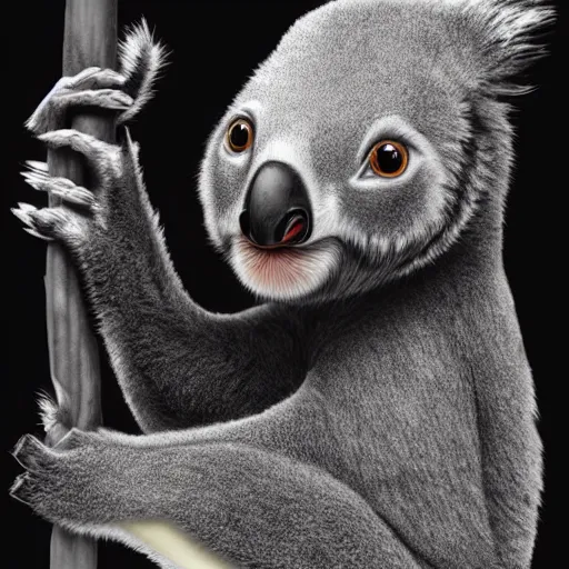 Prompt: creature with the face of a koala and the body of a penguin, insanely detailed, realistic, portrait