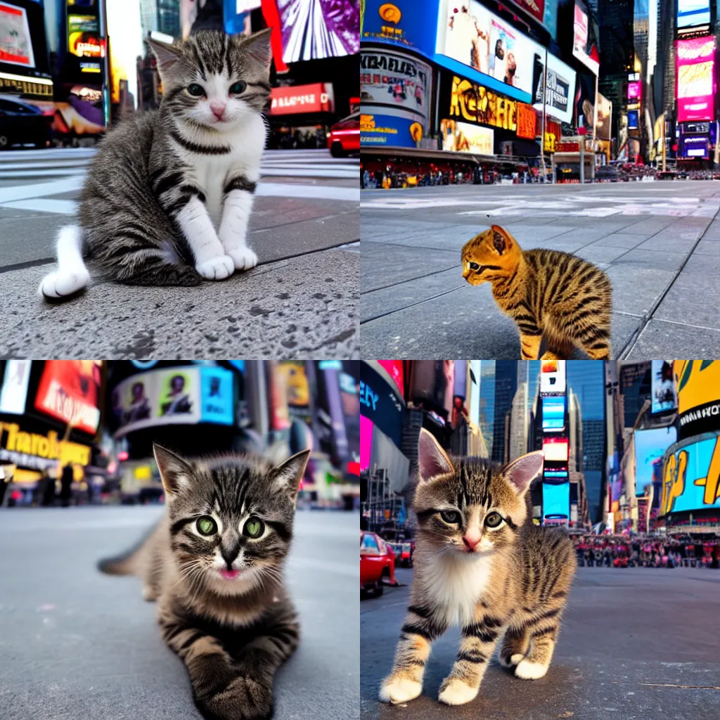 Image similar to baby cat in new york times square, award winning photo