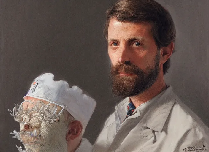 Image similar to a highly detailed king portrait of a dentist, james gurney, james jean