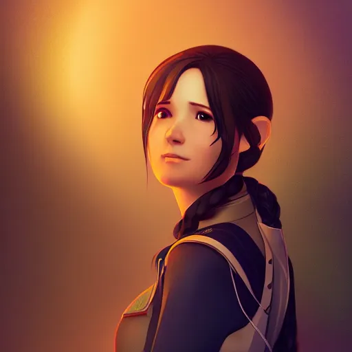 Image similar to Suzanne Collins as Katniss Everdeen, ambient lighting, 4k, anime key visual, lois van baarle, ilya kuvshinov, rossdraws, artstation