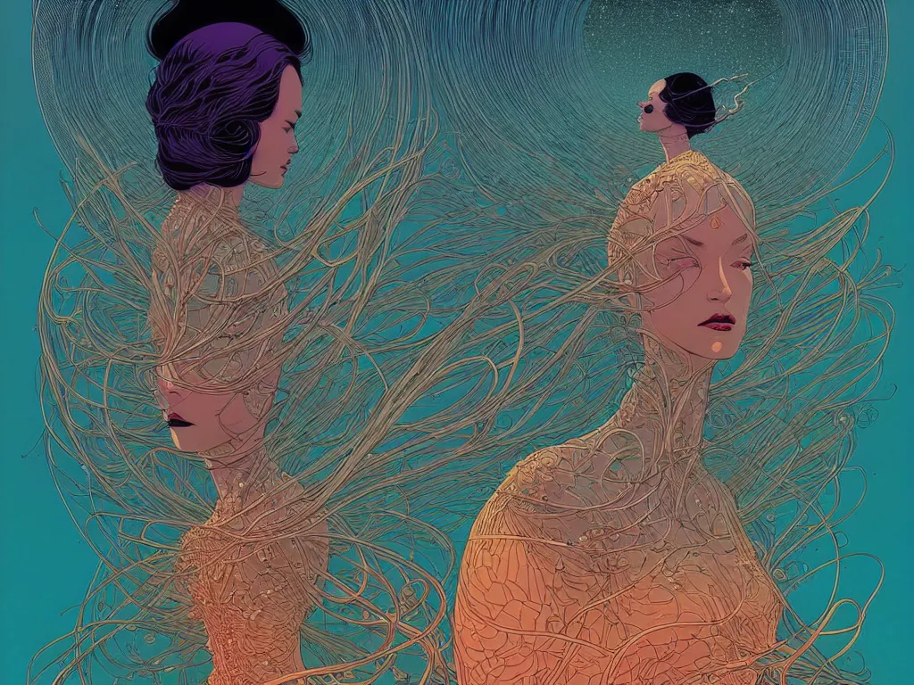 Image similar to beautiful woman by moebius, victo ngai, josan gonzalez, kilian eng