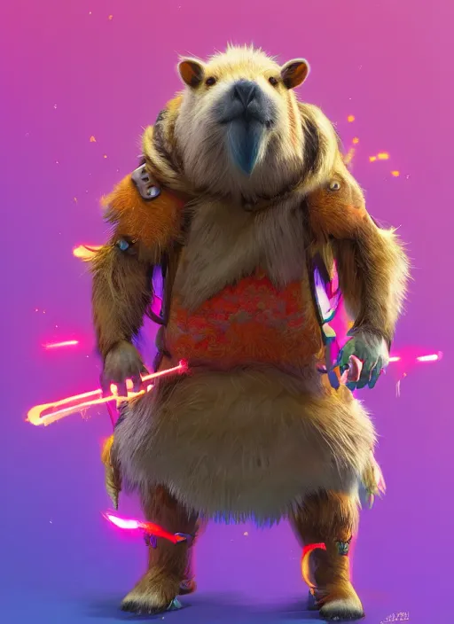 Image similar to detailed full body concept art illustration colorful pastel painting of an anthropomorphic capybara superhero in full intricate clothing, biomutant, ultra detailed, digital art, octane render, 4K