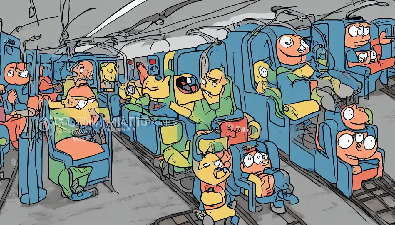 Prompt: Anthropomorphic electric multiple unit train, cartoon style