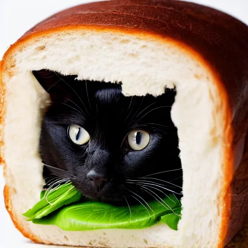 Image similar to close-up photograph of black and white cat inside sandwich, 4k footage