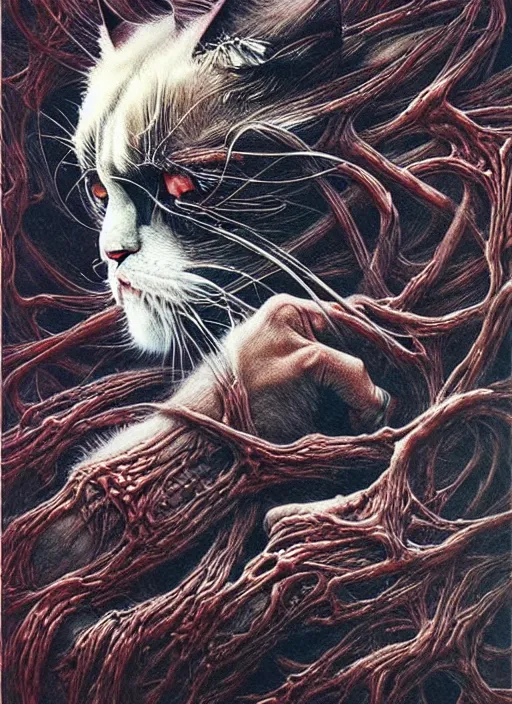 Image similar to a spirit of grumpy cat, red lake, highly detailed, art by Ayami Kojima, Beksinski, Giger