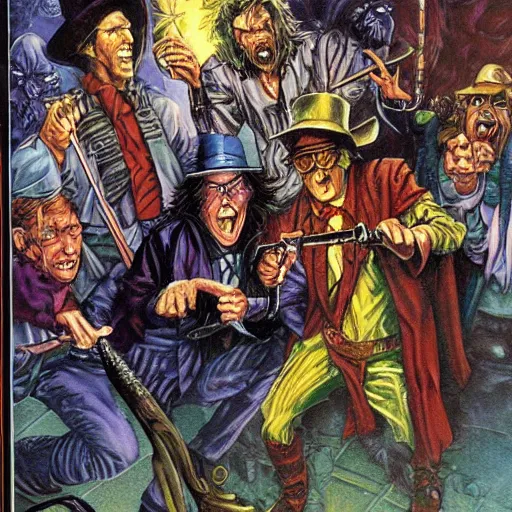 Prompt: A Dungeons and Dragons module cover featuring Tom Waits and William S Burroughs painted by Larry Elmore