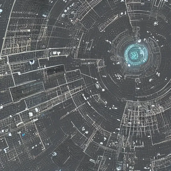 Image similar to a matte drawing of a cyberpunk city planet, highly detailed surface, taken from outer space. Circuitboard-like designed planet. Digital art, space art.