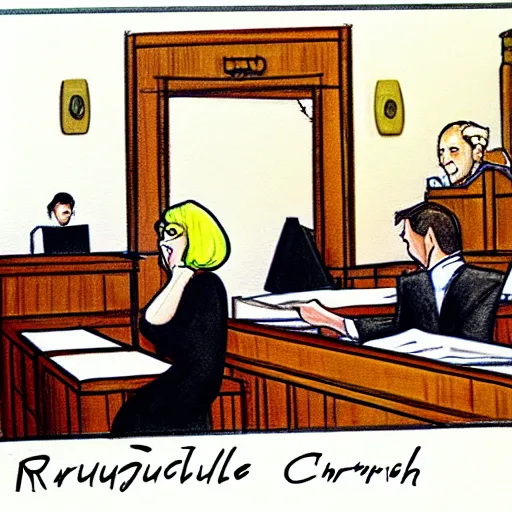 Image similar to [ prompt ridiculous courtroom scene drawn by marilyn church ]