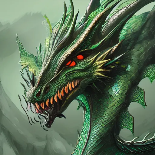 Image similar to a green dragon, digital painting, trending on artstation, matte painting, highly detailed, intricate linework