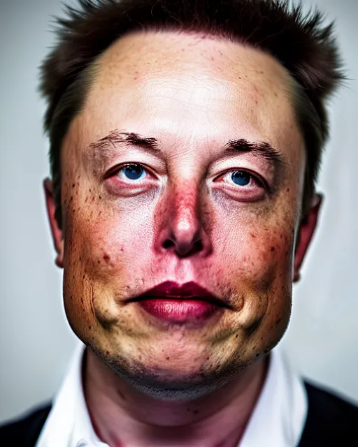 Prompt: portrait photograph of Elon Musk as a war criminal, DSLR photography