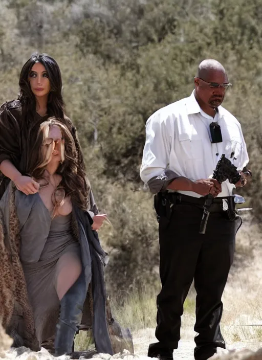 Prompt: movie still of kim kardashian in the tv show breaking bad.