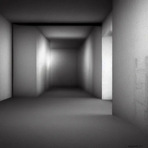 Image similar to gritty, cinematic, liminal space, 3d render, photorealism