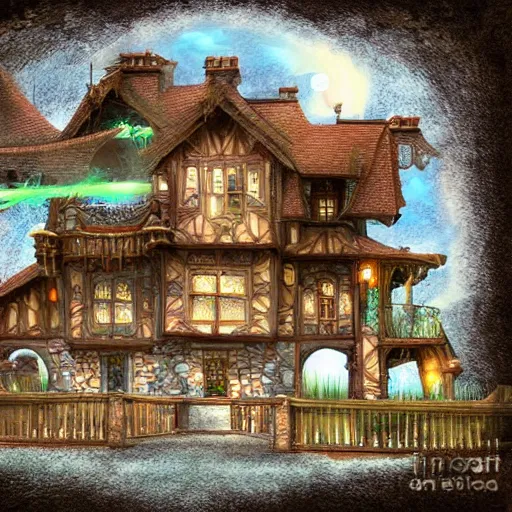 Prompt: a fantasy house, digital art