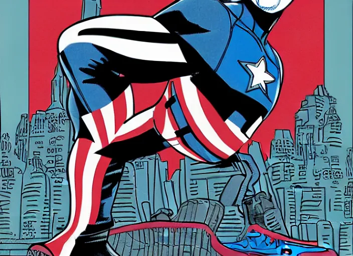 Image similar to sneakers of captain america by tim burton, view from the side, comics book cover style