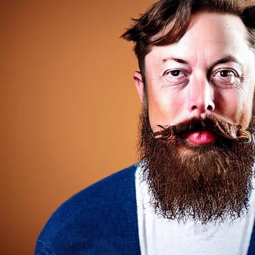 Image similar to toddler elon musk with long mustache and epic beard, 5 0 mm, studio lighting