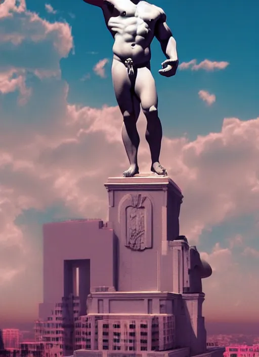 Image similar to statue of hercules, beeple, vaporwave, retrowave, pinterest, trending on artstation