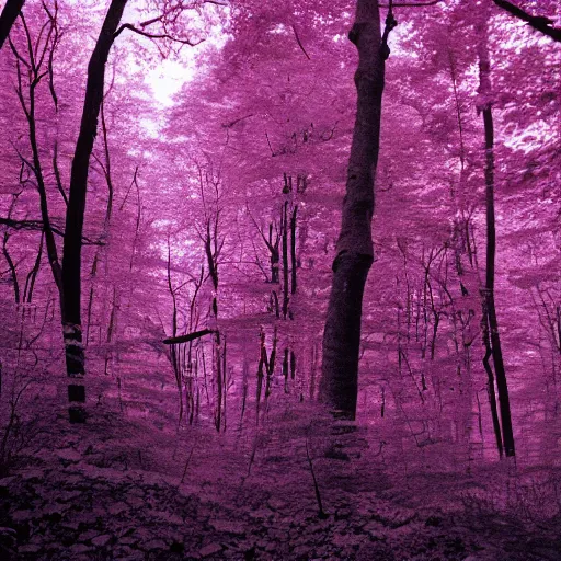 Prompt: forest on Kodak aerochrome, Helios 44 lens