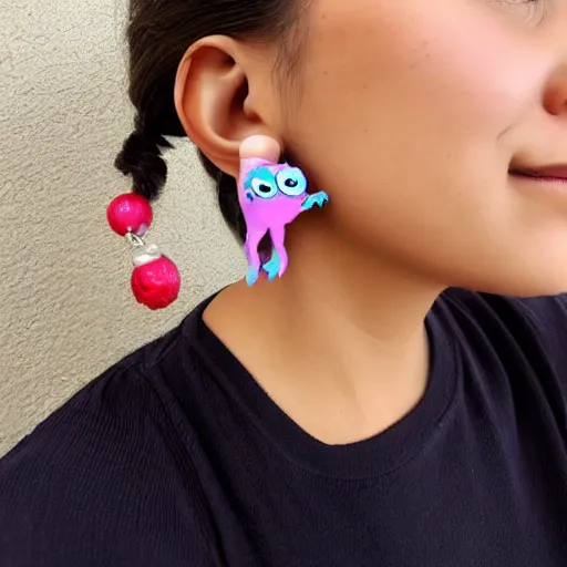 Image similar to beautiful girl wearing earrings made of cute monsters