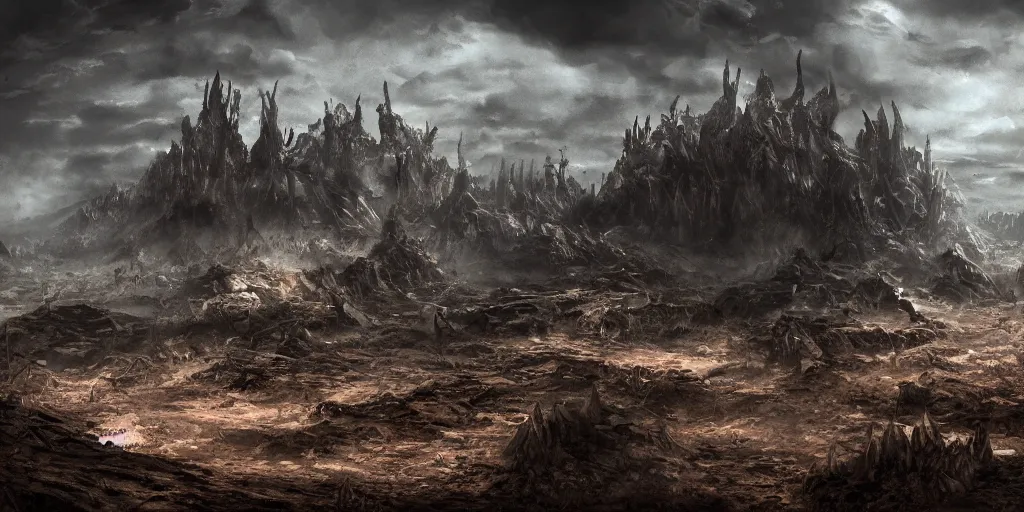 Prompt: barren landscape, apocalyptic fantasy, mmo, digital art, 4 k