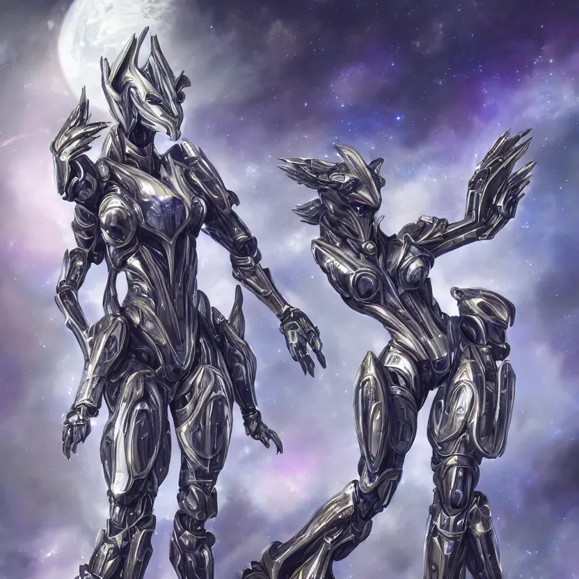 Image similar to goddess shot, galactic sized stunning beautiful anthropomorphic robot mecha female dragon, in space, larger than planets, holding the earth, the earth a mere marble in her claws, detailed silver armor, epic proportions, epic scale, detailed digital art, ultra detailed, furry, macro art, dragon art, giantess, warframe fanart, furaffinity, deviantart, realistic