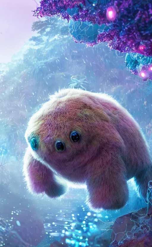 Image similar to microscopic tardigrades, magical forest, water bear, electric, concept art, intricate details, highly detailed, photorealistic, disney pixar, octane render, iridescent, anime, 8 k