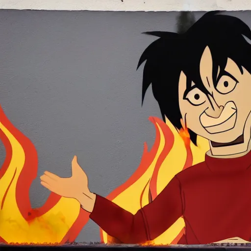 Image similar to a mural of Fire Lord Zuko facepalming in the style of JM Animation