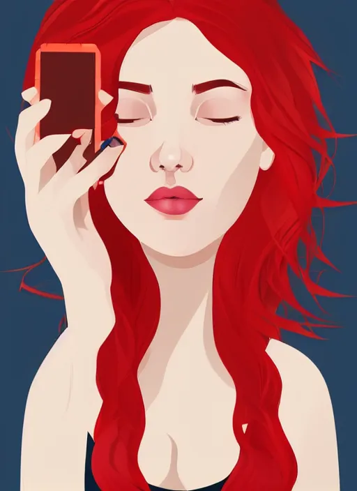 Prompt: a beautiful young woman with red hair taking a selfie clean cel shaded vector art by lois van baarle, by artgerm, shutterstock, behance hd