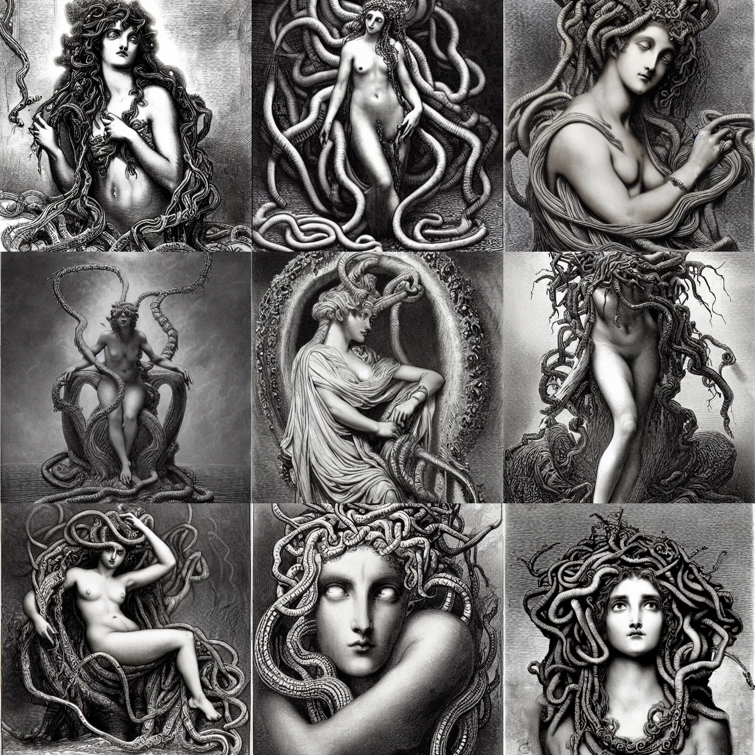 Prompt: medusa by gustave dore