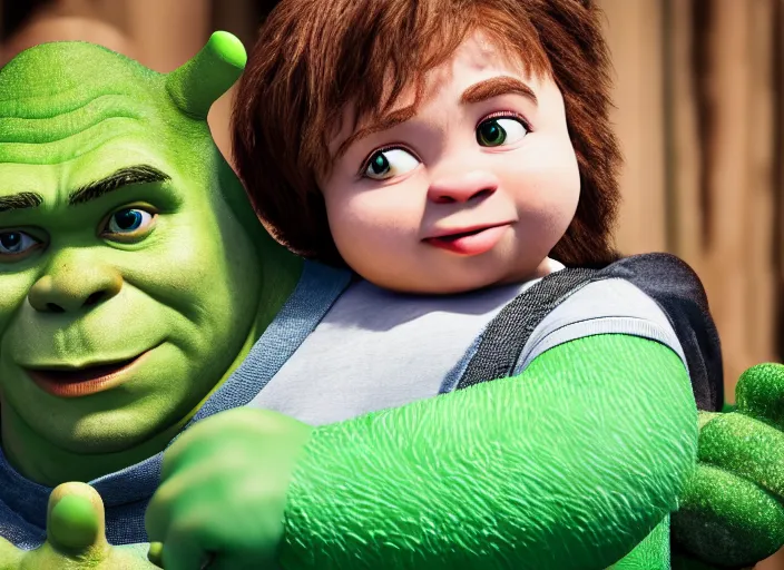 Image similar to dslr portrait photo still of shrek, 8 k, 8 5 mm, f. 1 4