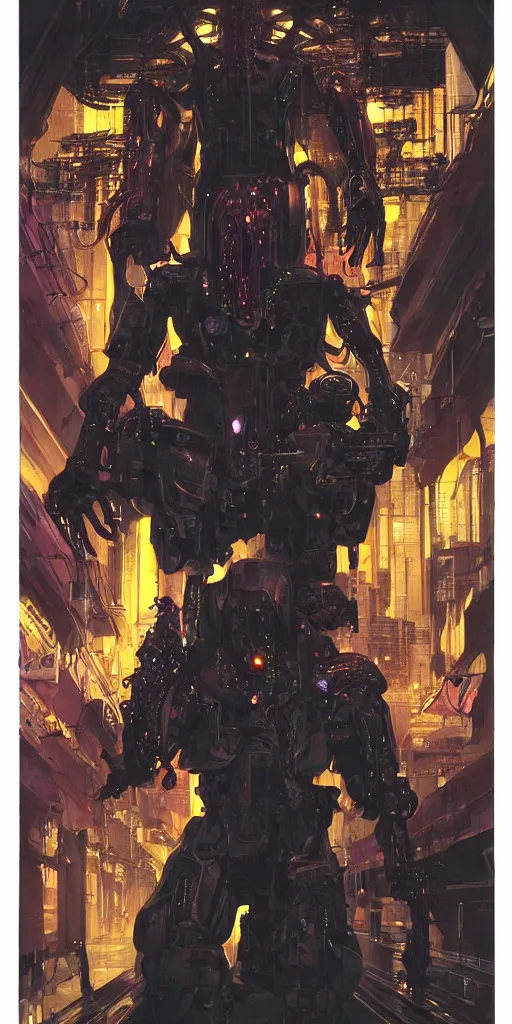 Image similar to a epic bishop in cyberpunk powered suit, super complex and instruct, epic stunning atmosphere, hi - tech synthetic rna bioweapon nanotech demonic monster horror by syd mead, michael whelan, jean leon gerome, junji ito