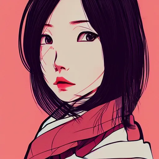 Image similar to stylized portrait of beautiful jun amaki gravure model instagram girl wearing street fashion, katsuya terada, masamune shirow, illustration, by ilya kuvshinov