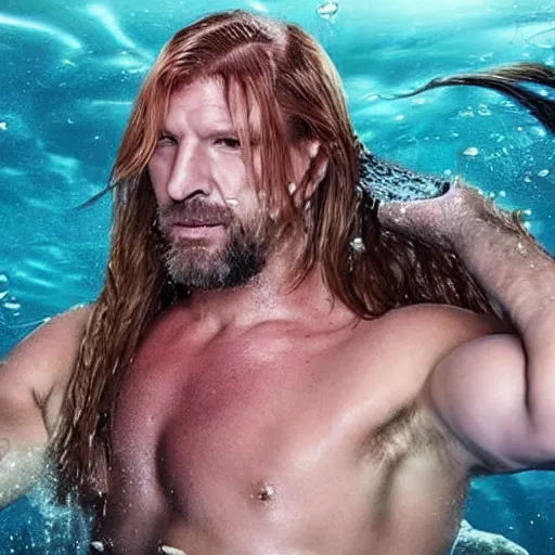 Image similar to triple h as mermaid, underwater scene, brushing his hair!!!