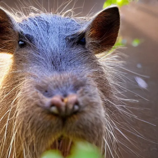 Image similar to fish eyed view of a capybara, photorealistic